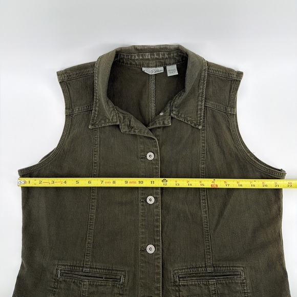 Chico's Platinum Denim Olive Green Utility Vest Size 2 Lg Cotton Stretch EUC - Picture 7 of 9